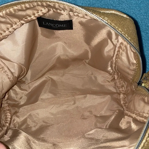 LANCÔME metallic gold makeup bag gold  flower zipper pull tiny flaws NEW - Picture 4 of 9